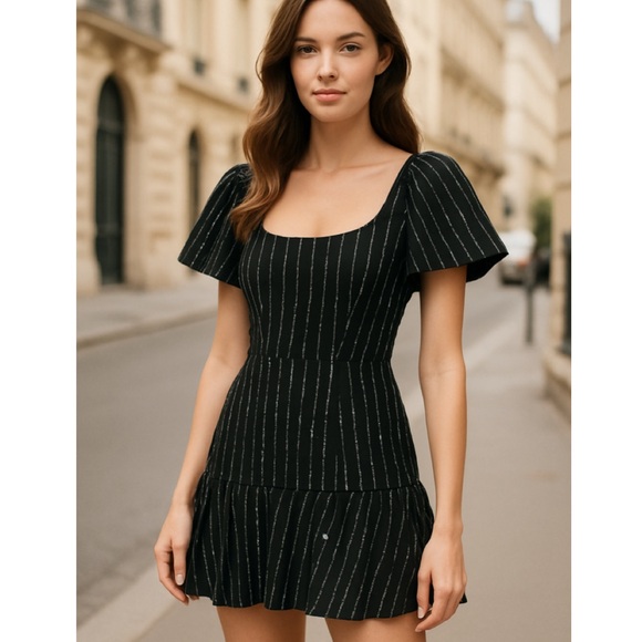 I.AM.GIA Chelsey Black Pinstripe Puff Sleeve Mini Dress Corset Small NWT - Picture 2 of 14